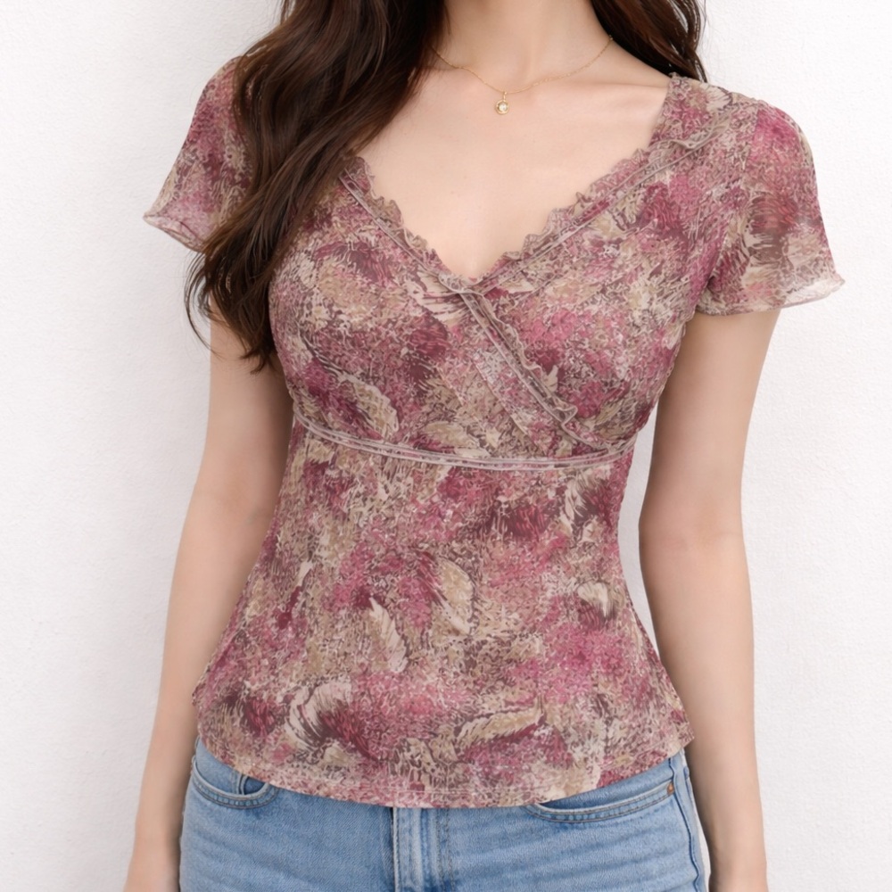 Vtg Ann Taylor Top Womens 12P Pink Silk Empire Waist Babydoll Y2K Phoebe Friends